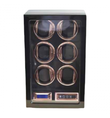 FD-870 LCD Control 6-Motor BIG Watch Winder Cabinet Style with Rose Gold Trim