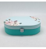 FD-361 LT BLUE Oval Floral Jewelry Box