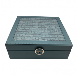 FD-365 BLUE XXL Croc PU Leather Jewelry Box with Travel Case