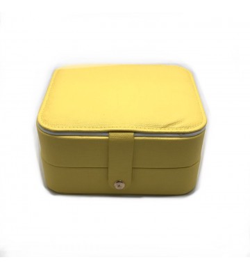 FD-355 YELLOW 2-Layer Compact Jewelry Box w/ Button Snap