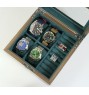 FD-159 4pc Wood Watchbox w/ Rings/Cufflinks Storage w/ Green Velvet Interior