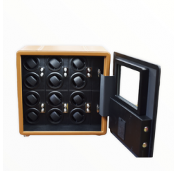 FD-826 BROWN 12pc Watch Winder Safety Vault with Bullet-proof Window and Fingerprint Lock