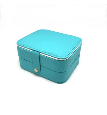 FD-355 BLUE 2-Layer Compact Jewelry Box w/ Button Snap