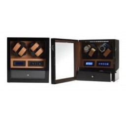 FD-820BRN LCD Control Watch Winder 2-Motors for 4 Watches + Drawer for 5 Watches