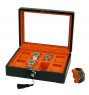 FD-172 8-Slot Lacquer Matte Black Watchbox w/ Orange Interior