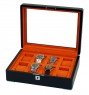 FD-172 8-Slot Lacquer Matte Black Watchbox w/ Orange Interior