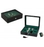 FD-173 8-Slot Lacquer Matte Black Watchbox w/ Green Interior