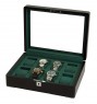 FD-173 8-Slot Lacquer Matte Black Watchbox w/ Green Interior