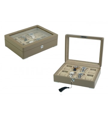 FD-174 8-Slot Lacquer Matte Tan Watchbox w/ Tan Interior