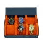 FD-171 6-Slot XXL Watchcase Blue PU Leather with Orange Interior