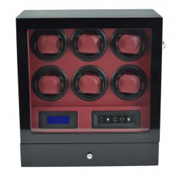 FD-896 6 Motor Watch Winder w/ Red Interior + Drawer + LCD and Remote Control