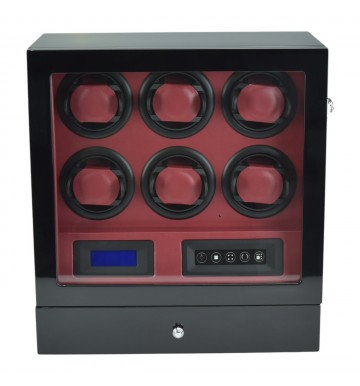 FD-896 6 Motor Watch Winder w/ Red Interior + Drawer + LCD and Remote Control