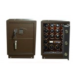FD-890 BROWN18pc Steel Watch Winder Safety Vault with Wood Panel Interior